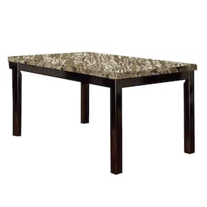 60 in. 1-Piece Brown Faux Marble and Pine Wood Dining Table