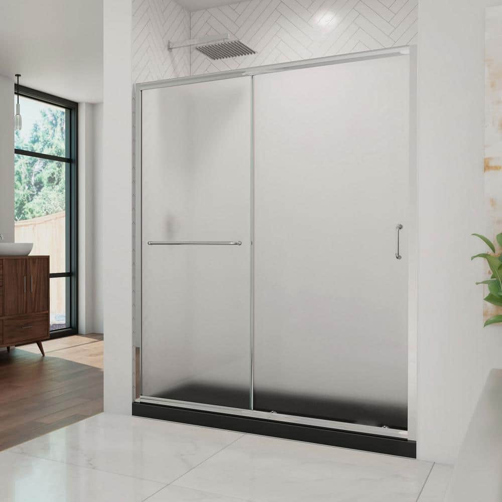 DreamLine Infinity-Z 30 in. x 60 in. Semi-Frameless Sliding Shower Door in Chrome with Right Drain Shower Pan Base in Black