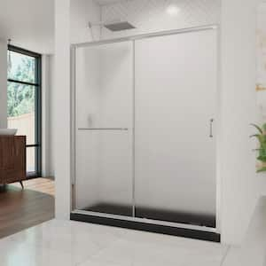 Infinity-Z 30 in. x 60 in. Semi-Frameless Sliding Shower Door in Chrome with Right Drain Shower Pan Base in Black