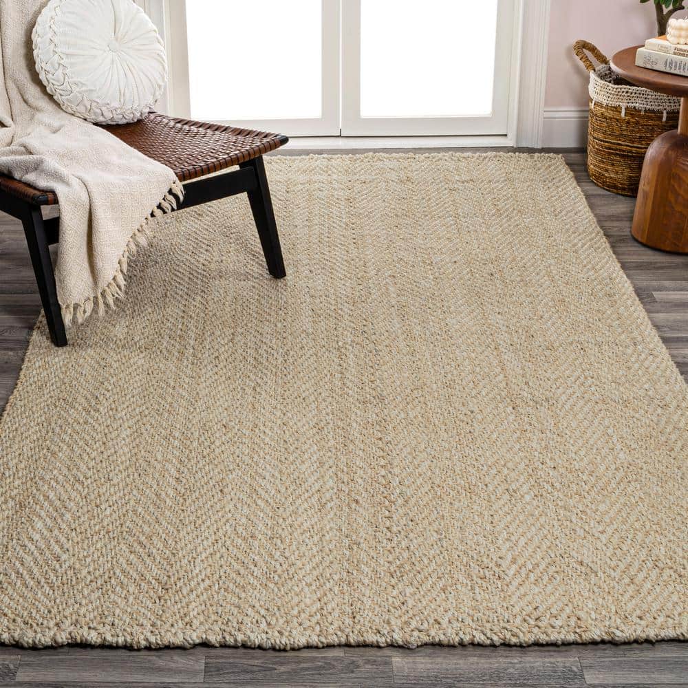 Ivory Chunky Jute Handwoven Herringbone 4' x 6' Area Rug