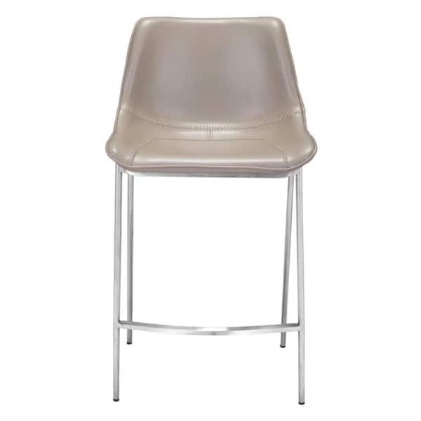 HomeRoots 25.8 in. Gray Low Back Metal Counter Height Bar Chair with Upholstery Seat Set of 2