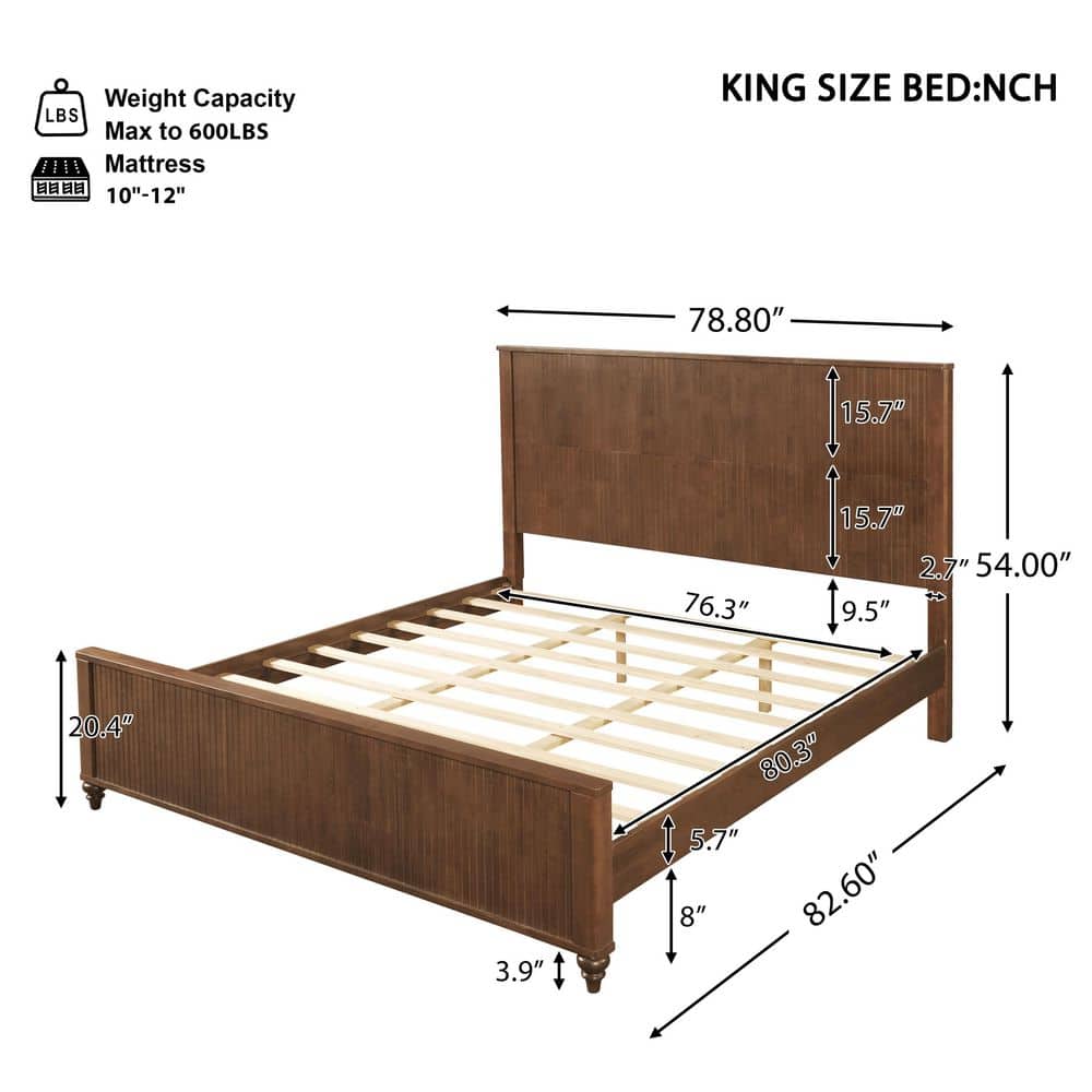 Alexa 3-Piece Walnut Finish Wood Frame King Size Bedroom Set Platform Bed and 2 Nightstands - thumbnail 4