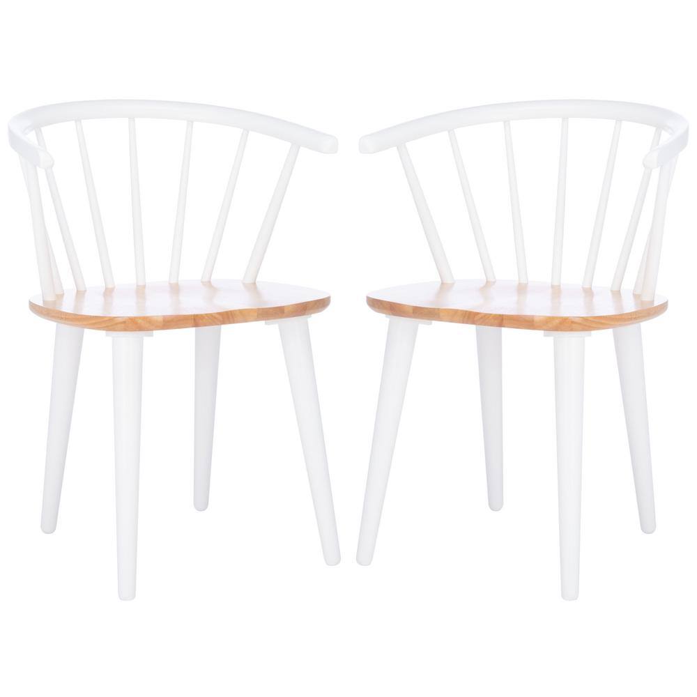 Natural and White Wood Spindle Dining Chair Set