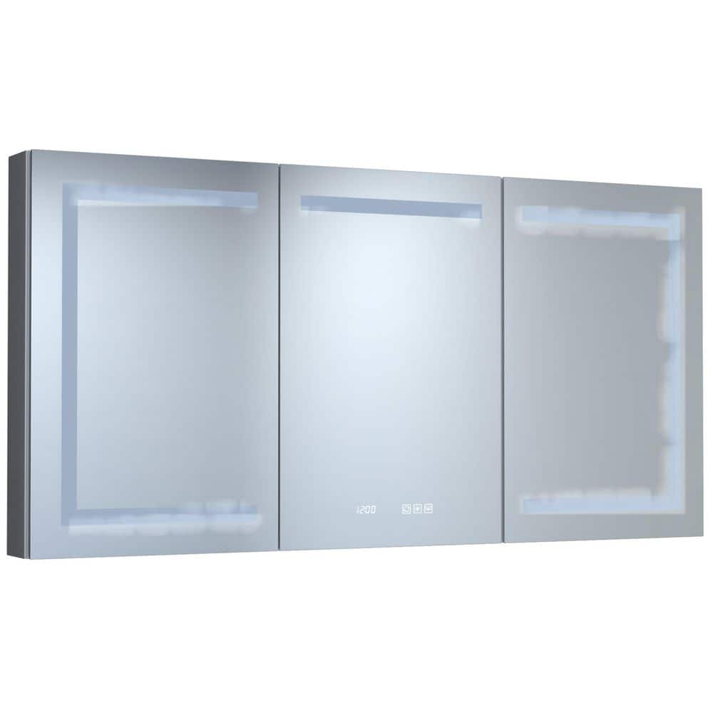 60 in. W x 30 in. H Rectangular Aluminum Dimmable LED Lighted Fogless Bathroom Medicine Cabinet with Mirror and Clock price history on PriceWatchPro