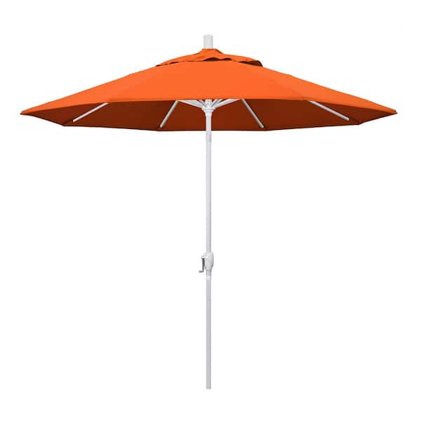 California Umbrella 9 ft. Matted White Aluminum Push Button Tilt Crank Lift Market Patio Umbrella in Melon Sunbrella