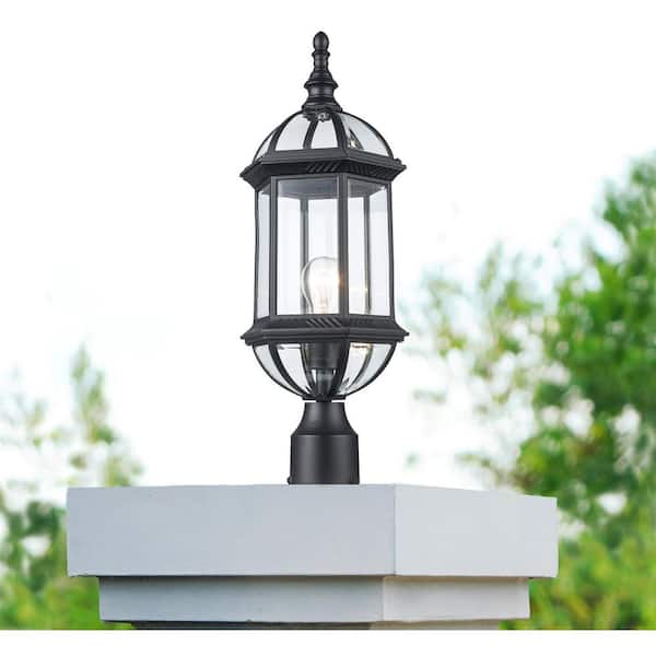 Wentworth 19 in. 1-Light Black Outdoor Lamp Post Light Fixture with Clear Glass