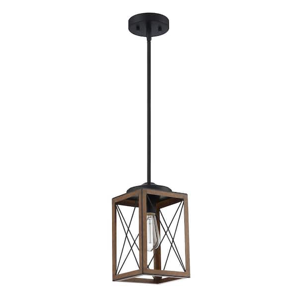 1-Light Black Barn Wood Rectangle Chandelier And Steel Cage Shade, 1 x E26