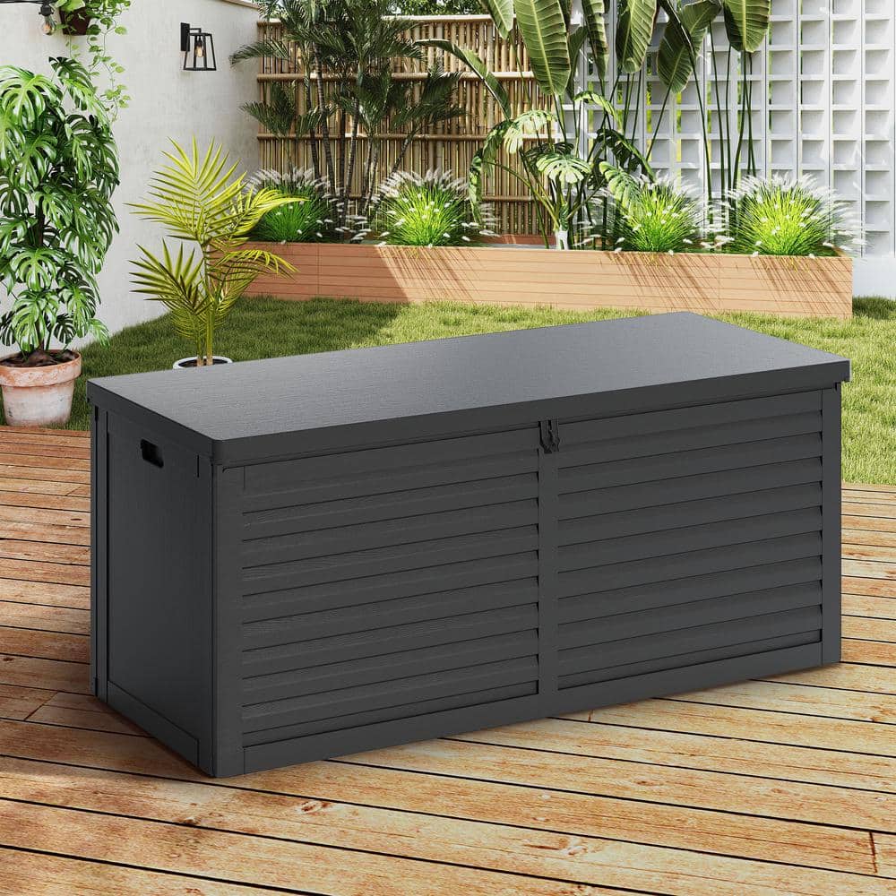 130 Gal. Black Upgraded Resin Deck Box, Outdoor Storage Box Waterproof with