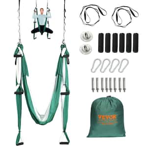 Aerial Yoga Swing Set 2.7 Yards Yoga Hammock Hanging Swing Aerial Sling Inversion Fly Kit, Green/White