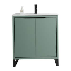 Opulence 30 in. W x 18 in. D x 33.5 in. H Bath Vanity in Mint Green with White Ceramic Top