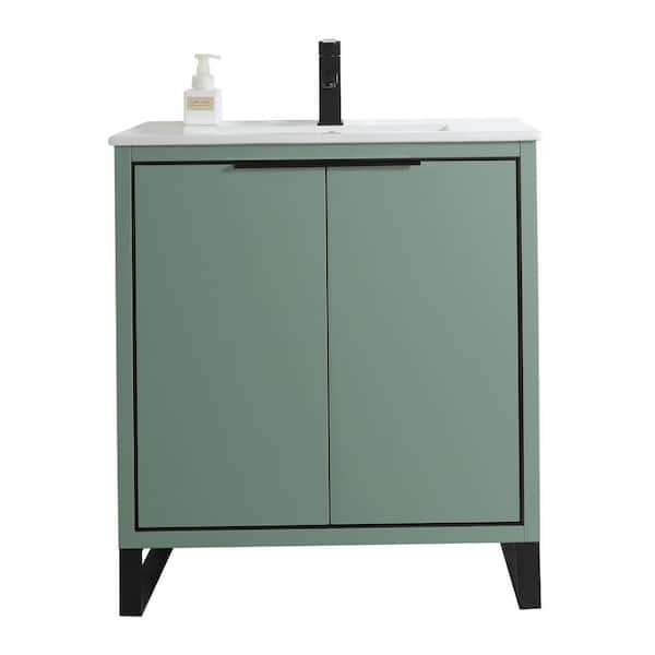 FINE FIXTURES Opulence 30 in. W x 18 in. D x 33.5 in. H Bath Vanity in Mint Green with White Ceramic Top