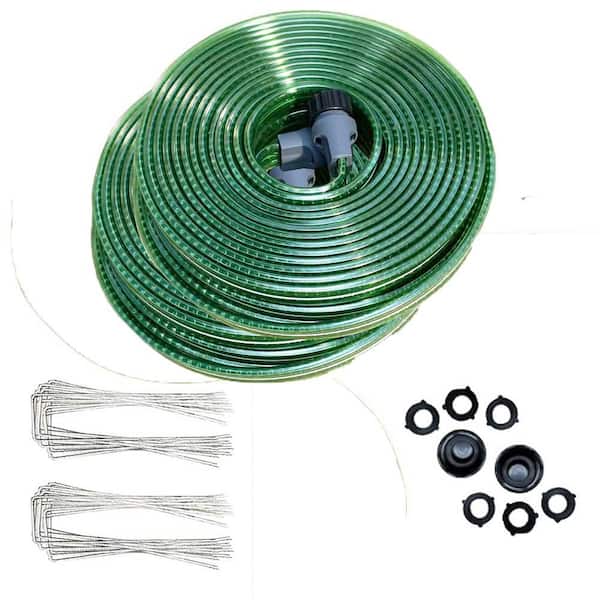 100 ft. Flat Sprinkler Hose for Lawn and Garden, Heavy Duty Soaker Hose w/ Holes Lightweight No-Kink Water Hose w/Stakes