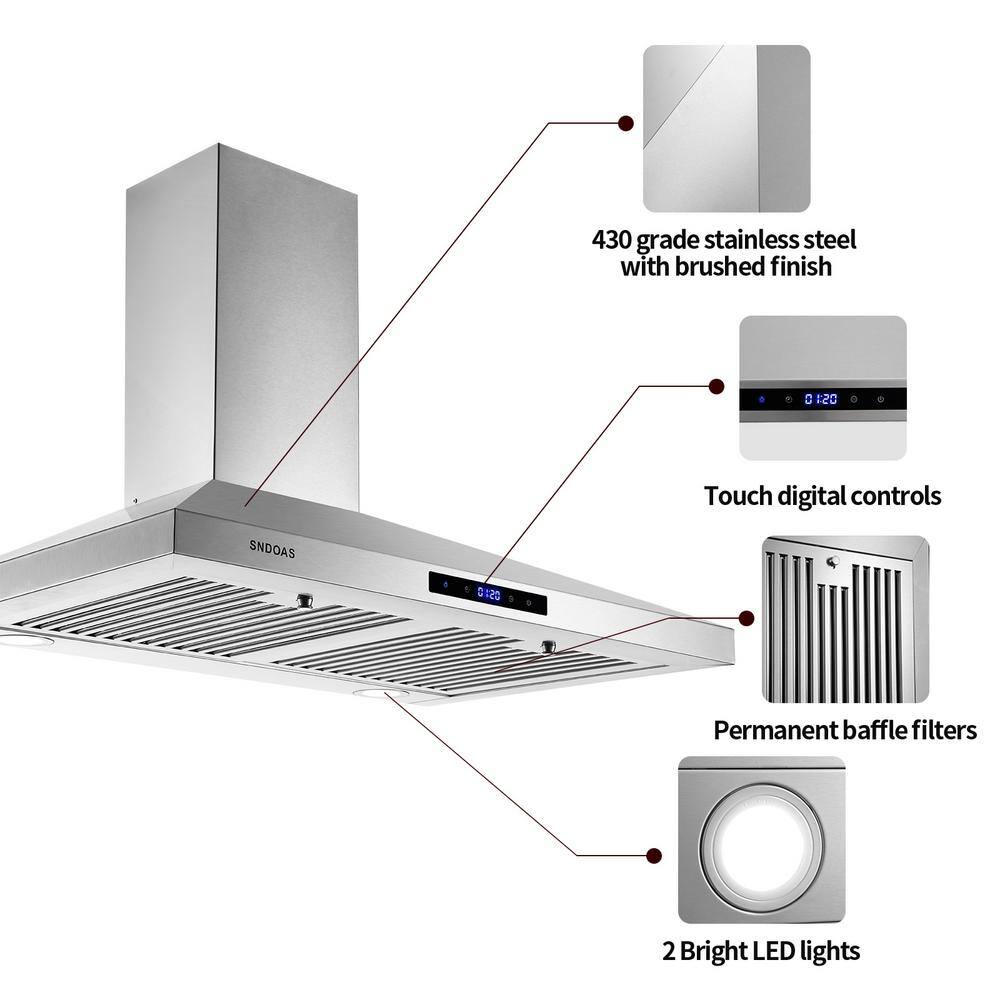 30 Inch Stainless Steel Wall Mounted Range Hood with Touch Control