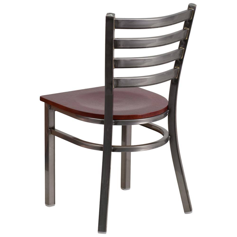 Hercules Series Silver Ladder Back Metal Chair with Brown Wood Seat