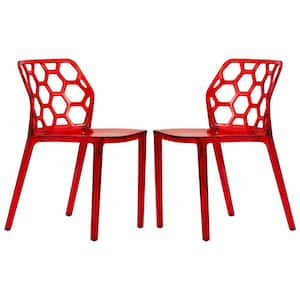 Dynamic Plastic Modern Honeycomb Design Kitchen & Dining Side Chair Set of 2 Transparent Red