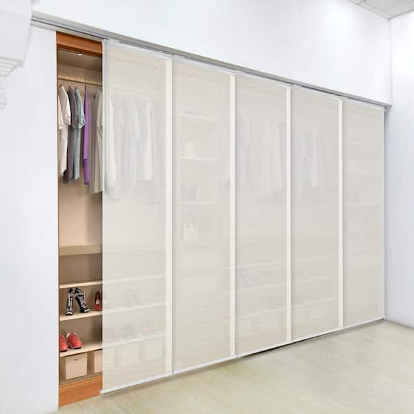 EMOH Ornate Alabaster 58 in.- 110 in. W x 116 in. L Adjustable 5-Panel White Single Rail Panel Track with 23.5 in. Slates