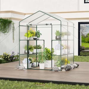 55 in. x 57 in. x 77 in. Metal Portable Mini Greenhouse with 4 Tiers 8 Shelves Roll-up Zippered Door for Plants