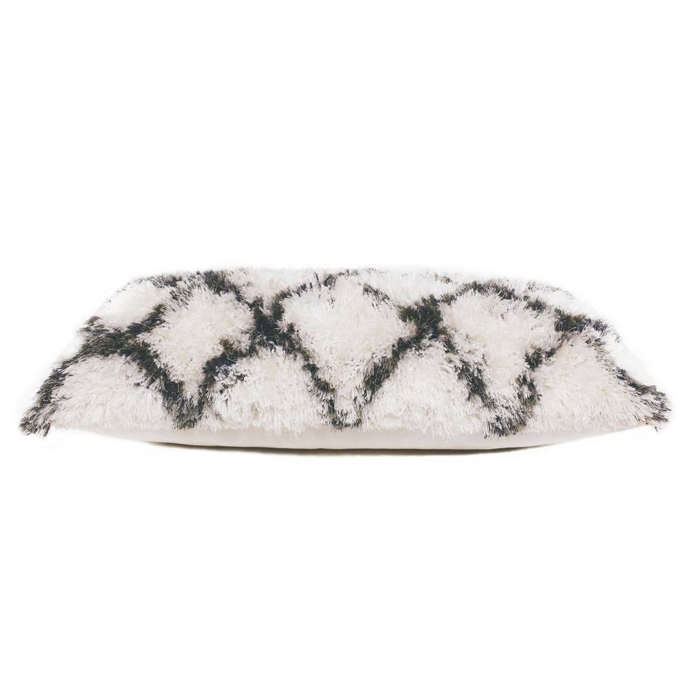 20" White and Black Diamond Shag Throw Pillow