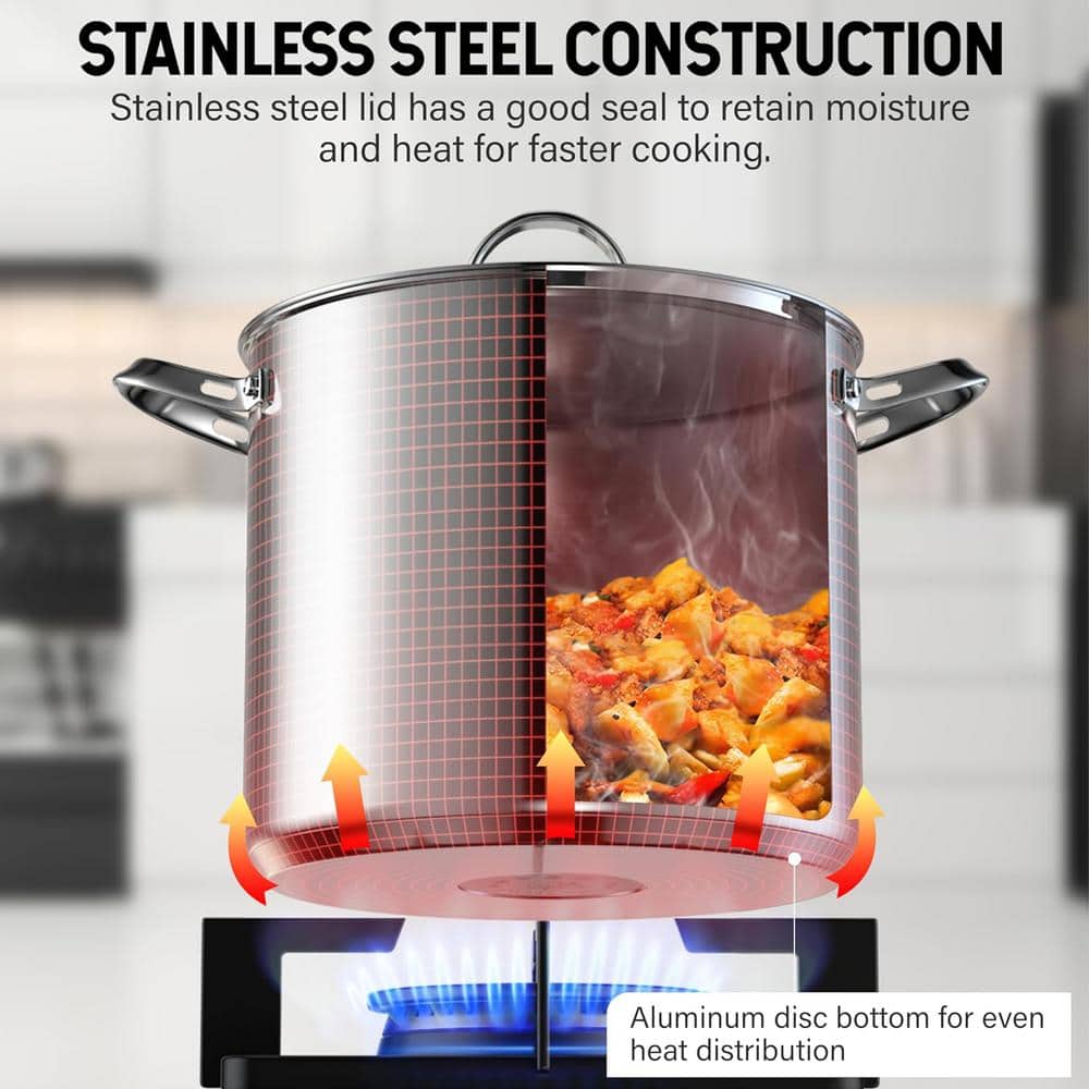12-Quart Silver Stainless Steel Stockpot with Lid