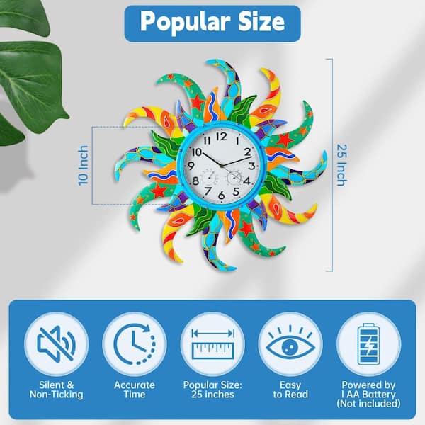 25 in. Outdoor Wall Clock with Thermometer and Hygrometer, Silent