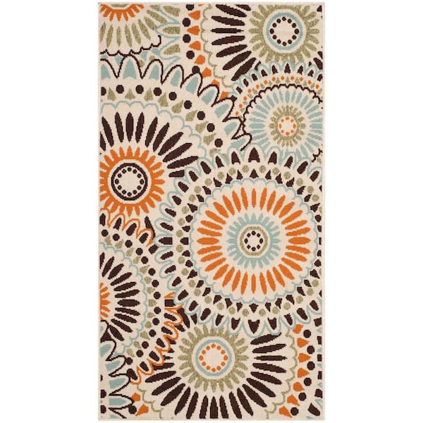 SAFAVIEH Veranda Cream/Chocolate Doormat 3 ft. x 5 ft. Floral Indoor/Outdoor Patio Area Rug
