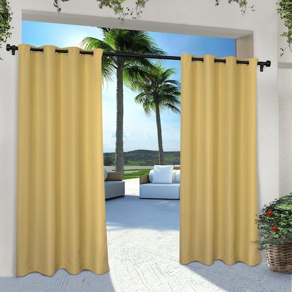 EXCLUSIVE HOME Cabana Sundress Yellow Solid Light Filtering Grommet Top Indoor/Outdoor Curtain, 54 in. W x 96 in. L (Set of 2)