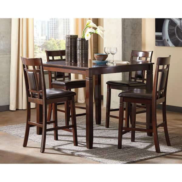 Bennox 5-Piece Square Brown Wood Top Dining Room Set Seats 4