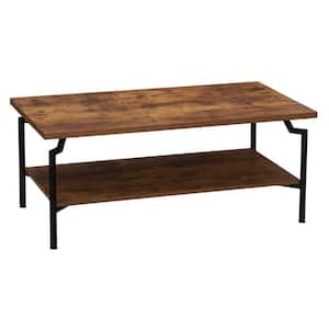 43.3 in. Rustic Hickory Rectangle Particle Board Crown Coffee Table with Black Metal Frame