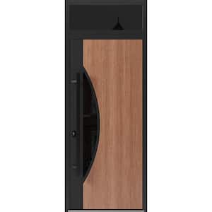 1077 36 in. x 96 in. Right-hand/Inswing Transom Tinted Glass Teak Steel Prehung Front Door with Hardware