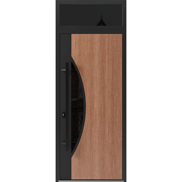 VDOMDOORS 1077 36 in. x 96 in. Right-hand/Inswing Transom Tinted Glass Teak Steel Prehung Front Door with Hardware
