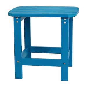 Blue Rectangle Faux Wood Resin Outdoor Side Table