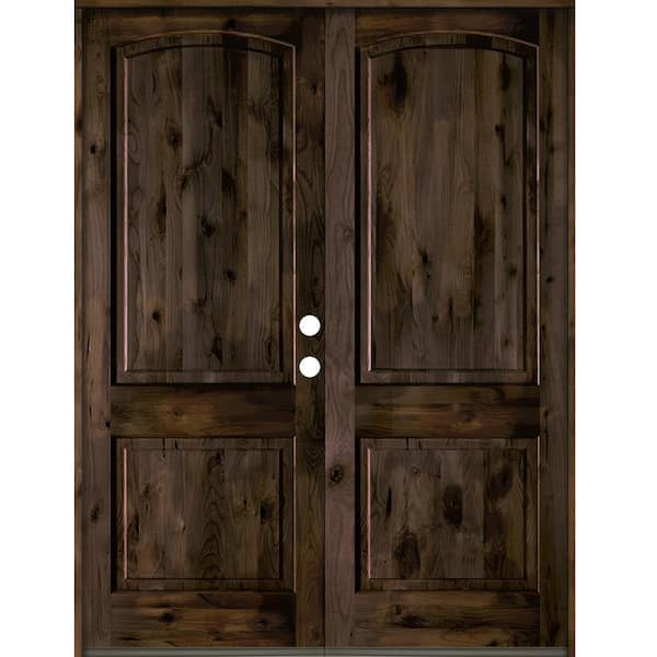 Krosswood Doors 64 in. x 96 in. Knotty Alder 2 Panel Left-Hand/Inswing Black Stain Double Wood Prehung Front Door