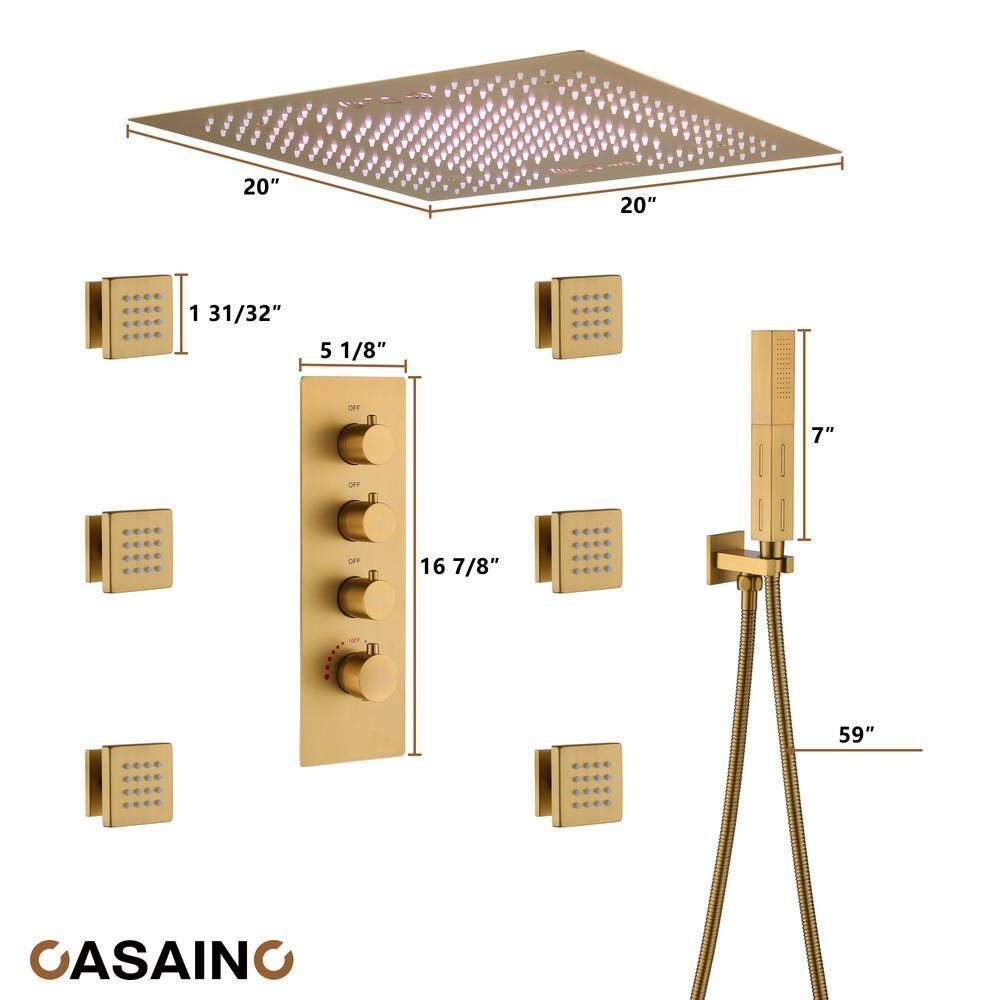 Brushed Gold Large LED Rainfall Shower System with Handheld and Music