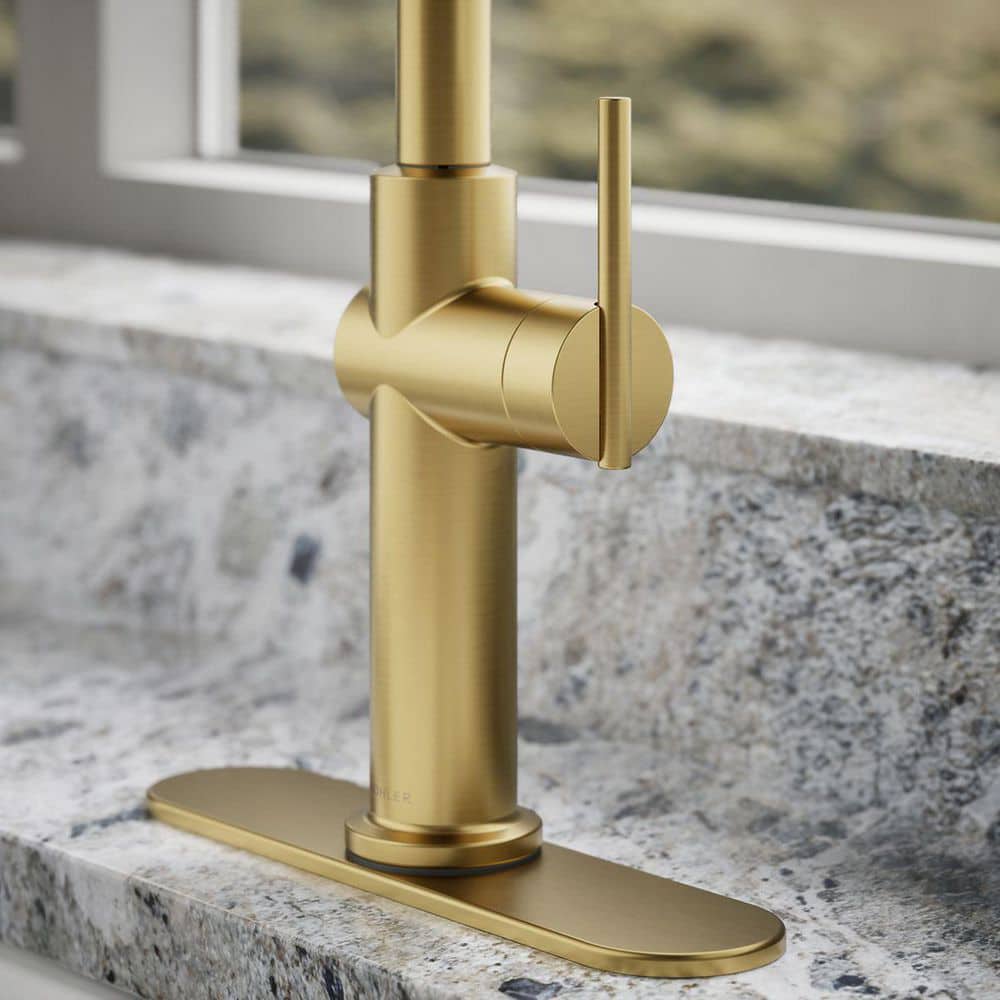 Sophisticated Moderne Brass Regular Kitchen Faucet with Pull-out Spray