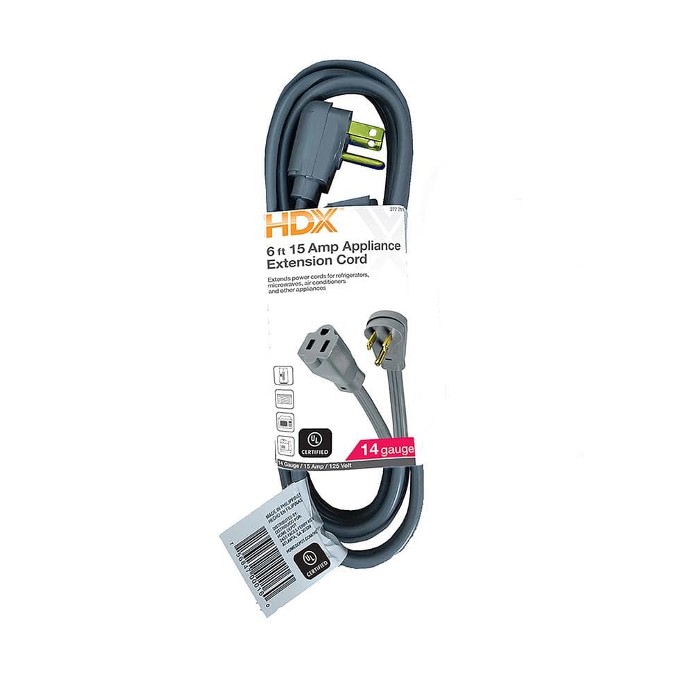 Hdx 6 Ft 15 Amp Grey Air Conditioner Appliance Extension Cord Hd 277 711 The Home Depot