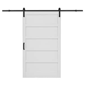 48 in. x 84 in. Paneled 5-Lites White MDF with PVC Finished Sliding Barn Door Slab with Hardware Kit and Soft Close