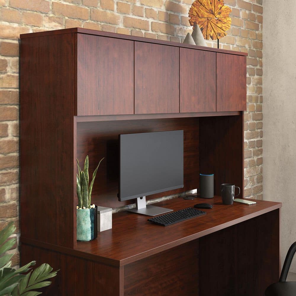 Classic Cherry Wood Grain Hutch with Adjustable Shelves and Cabinets