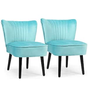 Turquoise Armless Flannel Upholstered Dining Accent Parsons Chairs (2-Piece)
