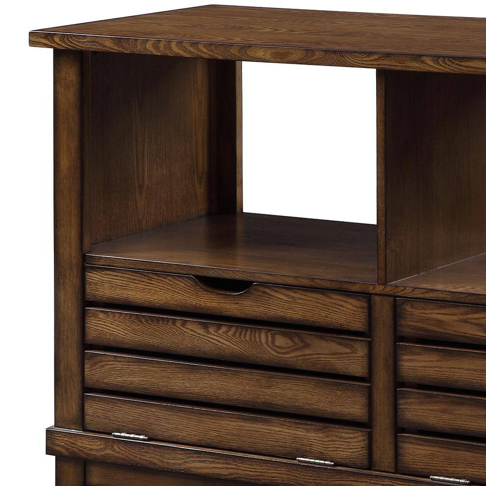 Brown Oak Slatted Front Sofa Table with Storage