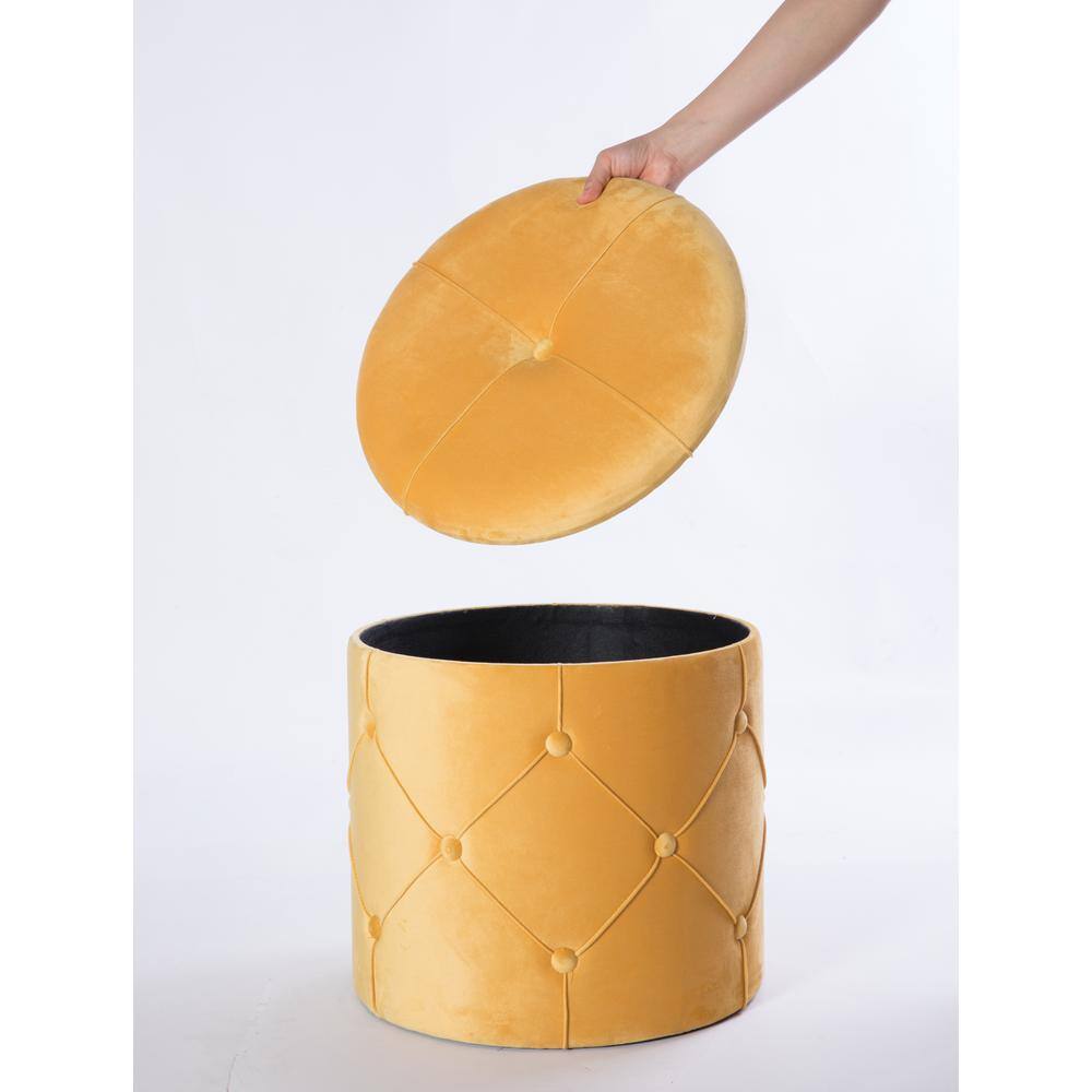 Yellow Round Tufted Velvet Ottoman with Storage