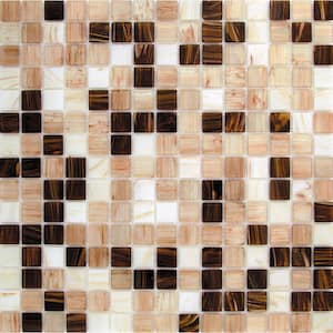Mingles 12 in. x 12 in. Glossy Shimmer Beige and Brown Glass Mosaic Wall and Floor Tile (20 sq. ft./case) (20-pack)