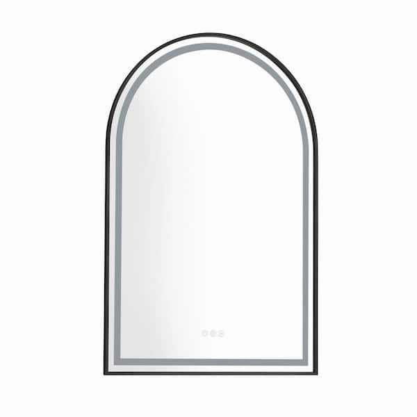 ANGELES HOME 39 in. W x 26 in. H Large Half Oval Steel Framed Dimmable Wall Bathroom Vanity Mirror in Matte Black