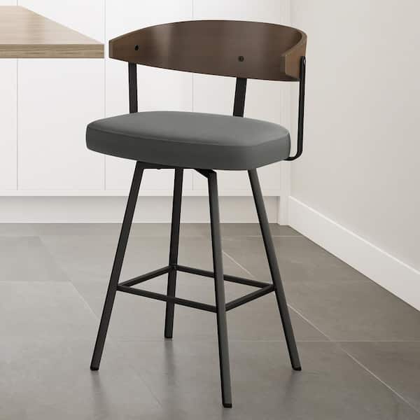 Amisco Quinton 25.25 in. Charcoal Grey Polyester/Black Metal Counter Stool