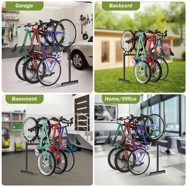 3 Bikes Floor Stand, Adjustable Bicycle Parking Rack with Hook for Garage, Indoor, Outdoor, Rack Storage Capacity 150lbs