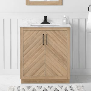 Huckleberry 30 in. Single Sink Weathered Tan Bath Vanity with White Engineered Marble Top (Assembled)