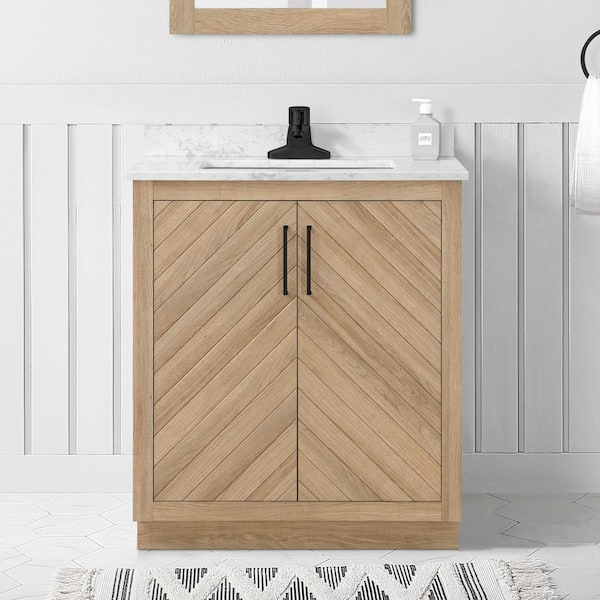 Huckleberry 30 in. Single Sink Weathered Tan Bath Vanity with White Engineered Marble Top (Assembled)
