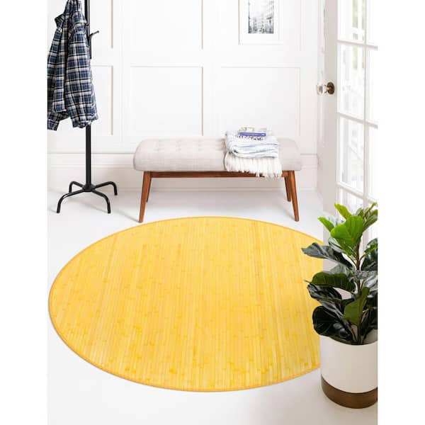 Bamboo Zhuzi Yellow 7 ft. x 7 ft. Round Area Rug
