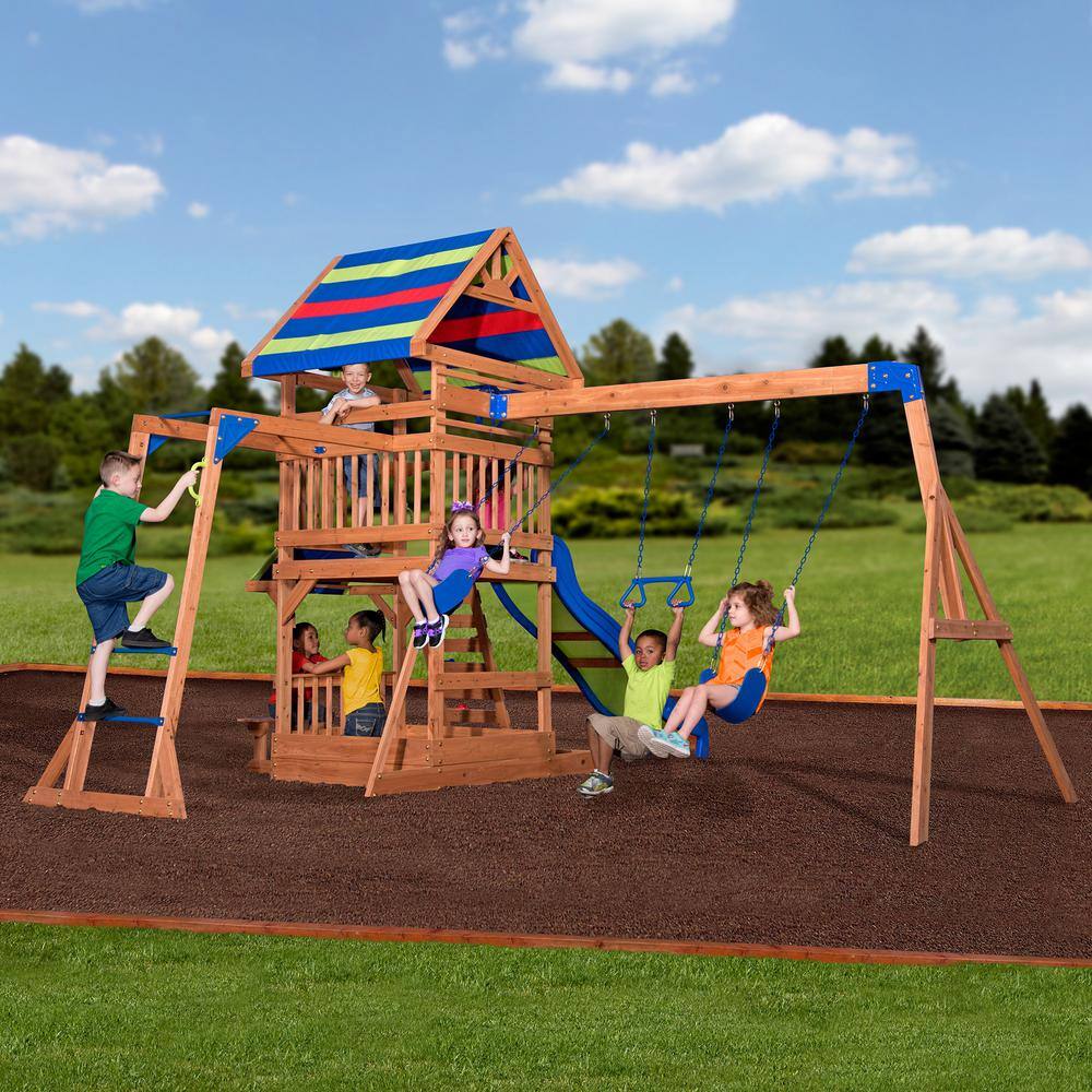 Colorful Wooden Outdoor Playset with Slide and Swings