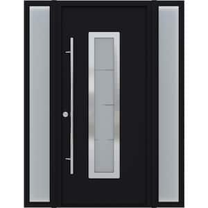 Argos 61 in. x 82 in. RH/Inswing+ Sidelight-left/right Frosted Glass Black/White Steel Prehung Front Door Hardware Kit