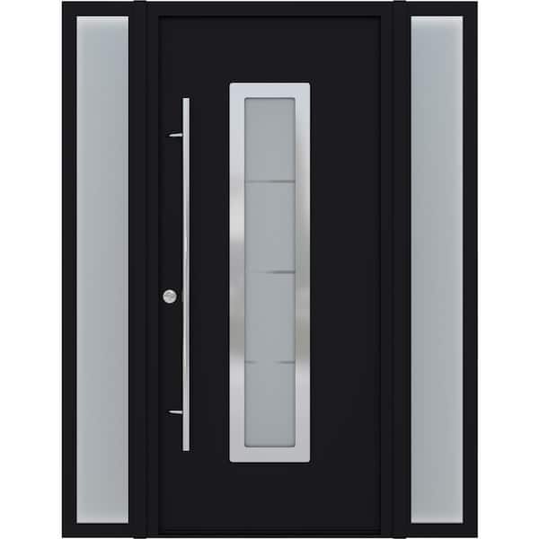 Belldinni Argos 61 in. x 82 in. RH/Inswing+ Sidelight-left/right Frosted Glass Black/White Steel Prehung Front Door Hardware Kit